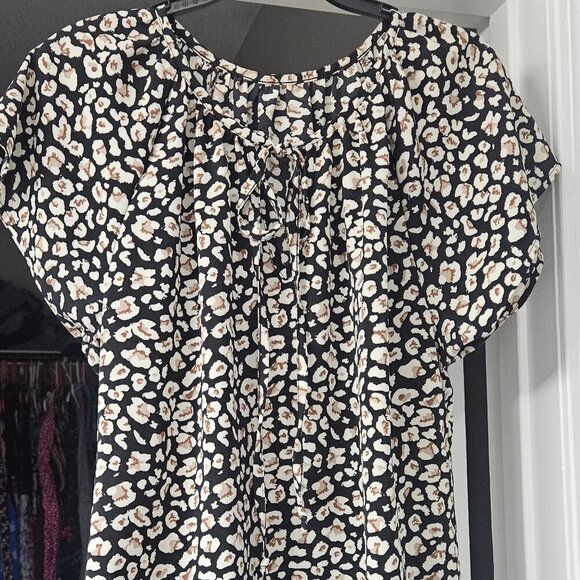 Black beige Boho Office Professional blouse flutter sleeves Liberty Print M - Picture 4 of 10